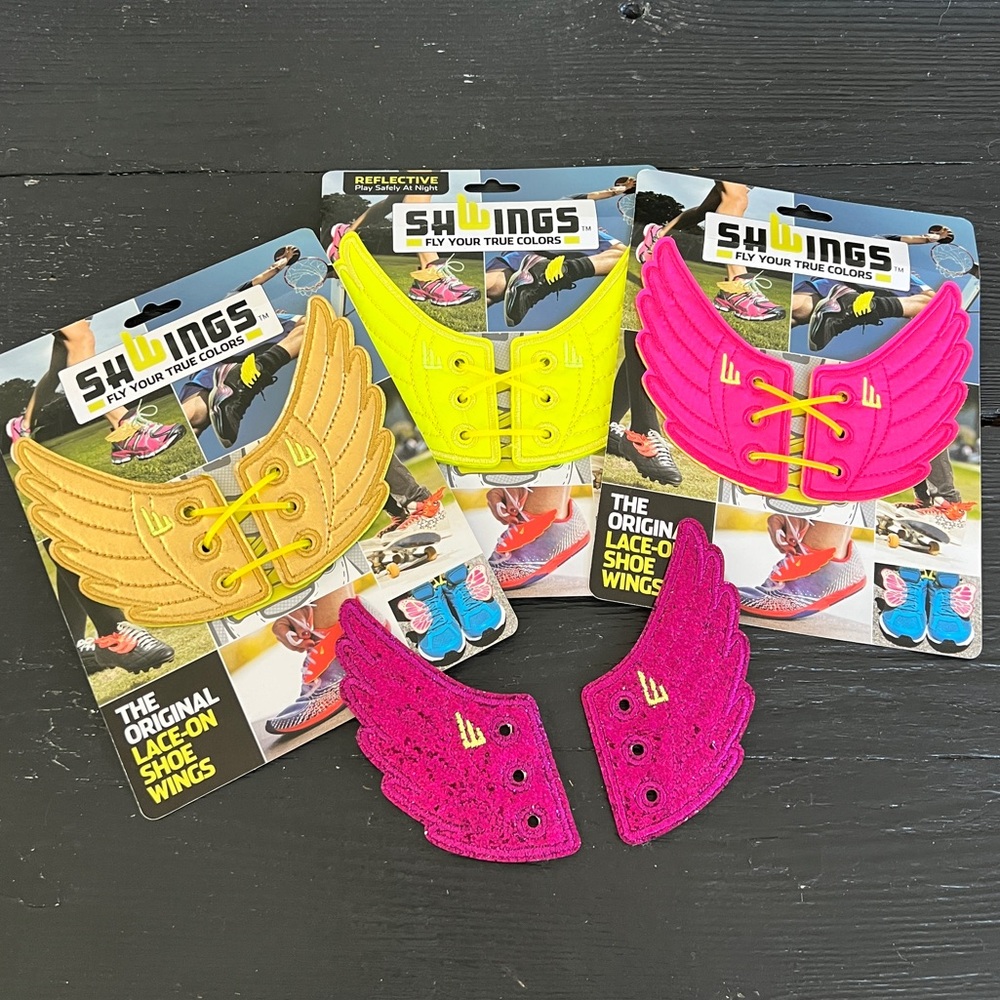 Shwings Vibrant Lace-On Shoe Wings - Gold, Yellow, Pink & Glitter Purple Lot